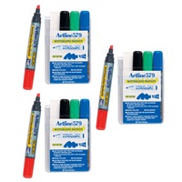 12pc Artline 579 5mm Chisel Nib Office Whiteboard Markers Assorted Colour Wallet