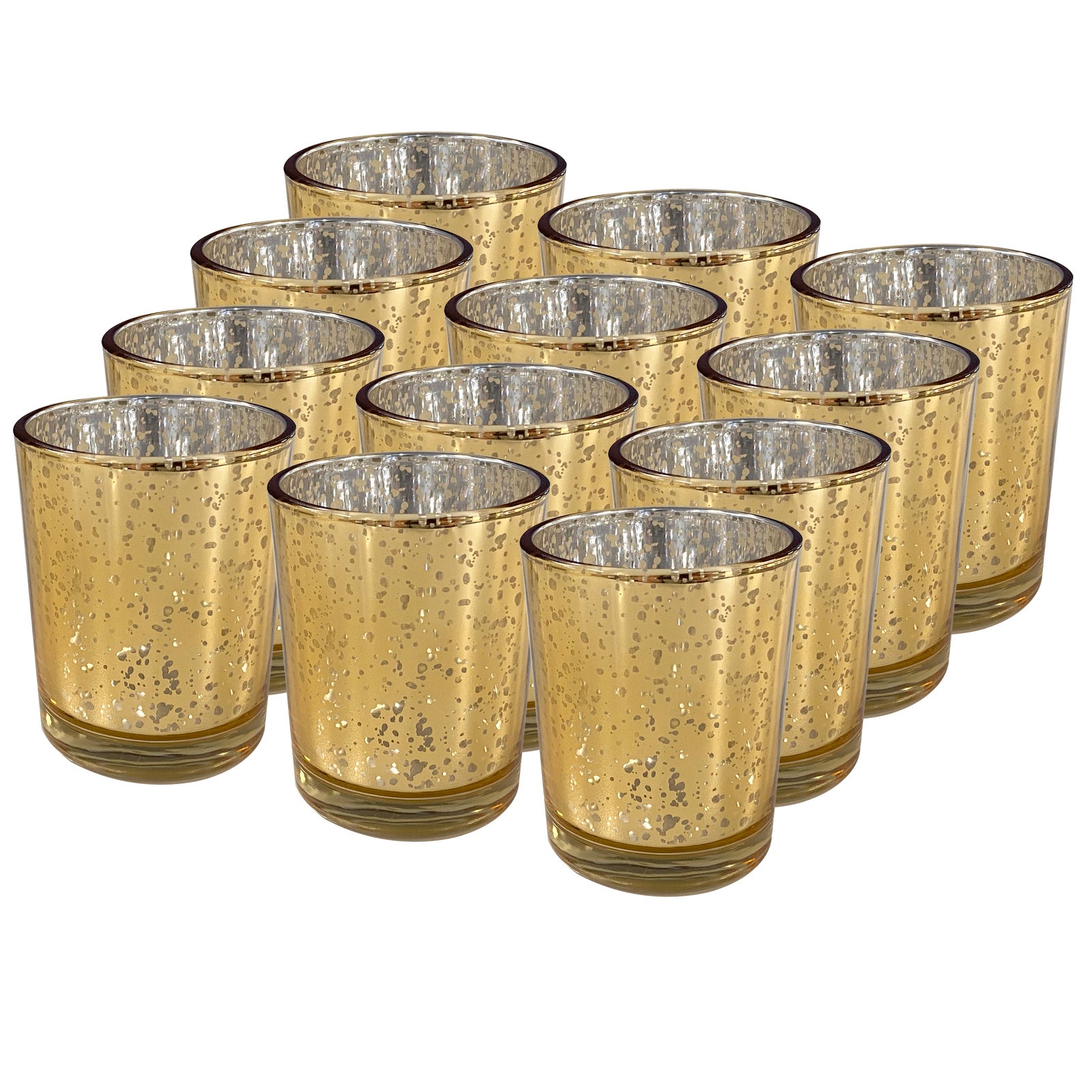12pc Glass Tea Light Candle/Bomboniere Votive Round Holders Home Decor Gold