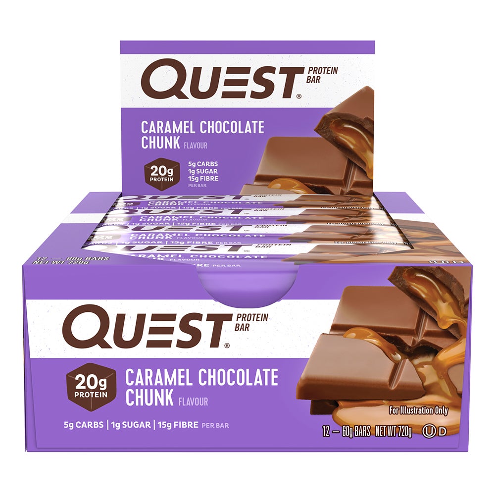12pc Quest 60g High Protein Bar Healthy Snack Diet Treat Caramel Chocolate Chunk