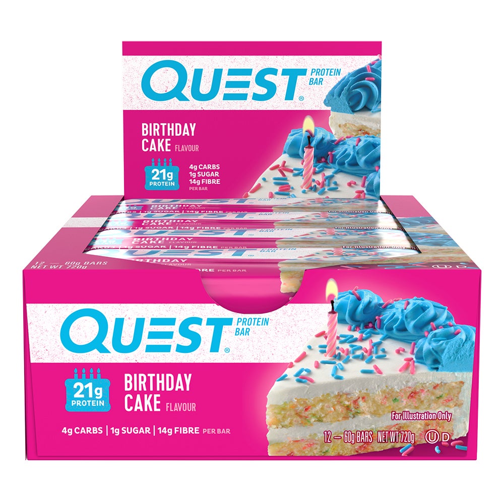 12pc Quest 60g High Protein Chewy Bar Healthy Snack Gym/Diet Treat Birthday Cake