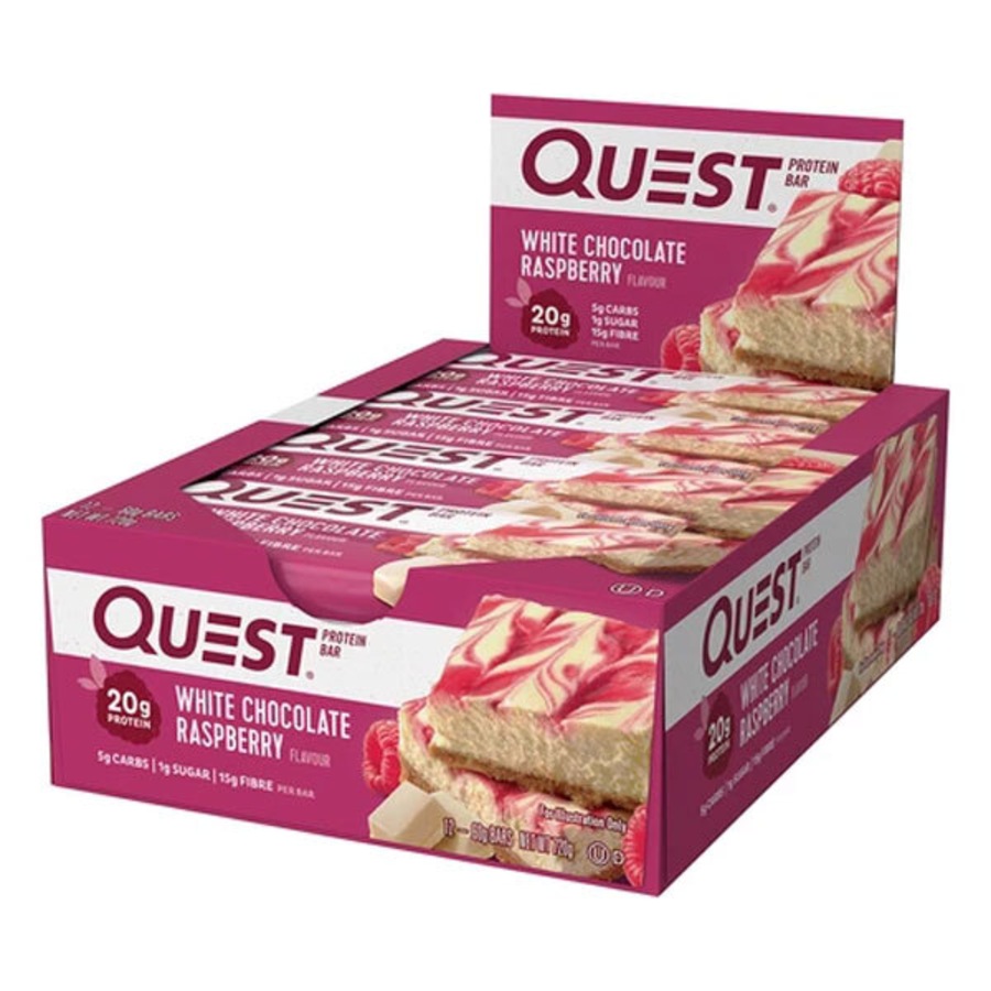 12pc Quest 60g Protein Bar Healthy Gym Treat Caramel White Chocolate Raspberry