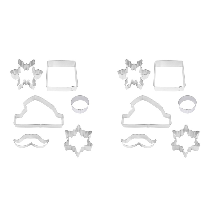 12pc R&M Tinplated Steel Santa Centrepiece Cookie Cutter Set Bakeware Silver