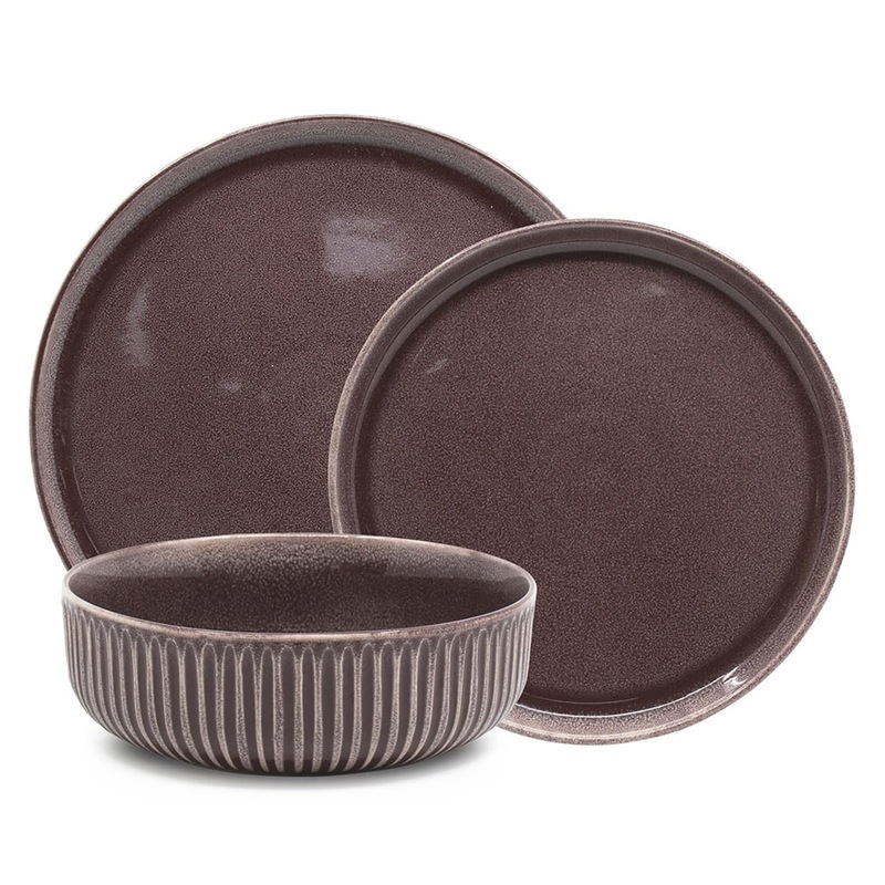 Buy 12pc Salt & Pepper Amana Dinner Set Stoneware Plates & Bowls