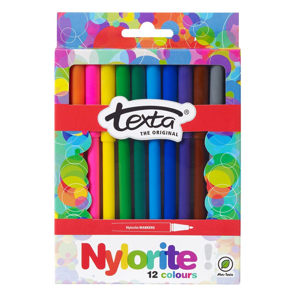 12pc Texta The Original Nylorite Coloured Drawing Kids Markers Art Water Based