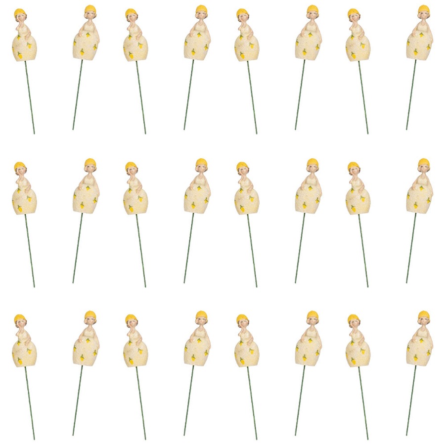 12PK Resin Lemon Girls On Stick Figurines Plant Stake Ornaments 4x33cm