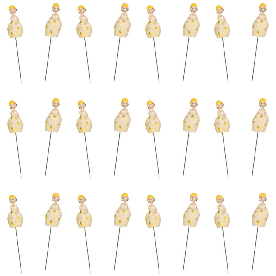 12PK Resin Lemon Girls On Stick Figurines Plant Stake Ornaments 4x33cm