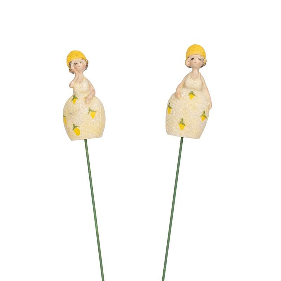 12PK Resin Lemon Girls On Stick Figurines Plant Stake Ornaments 4x33cm