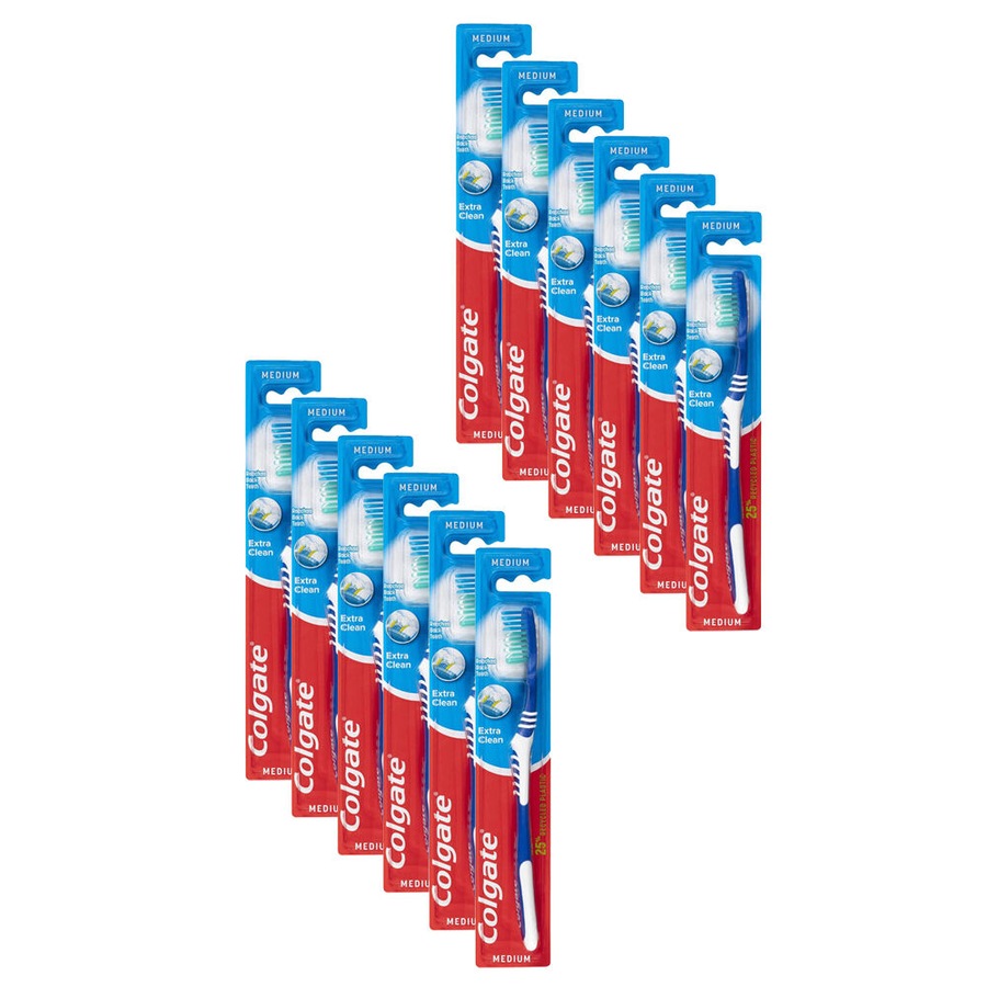 12PK Colgate Extra Clean Toothbrush Medium Dental Oral Care Teeth Cleaner