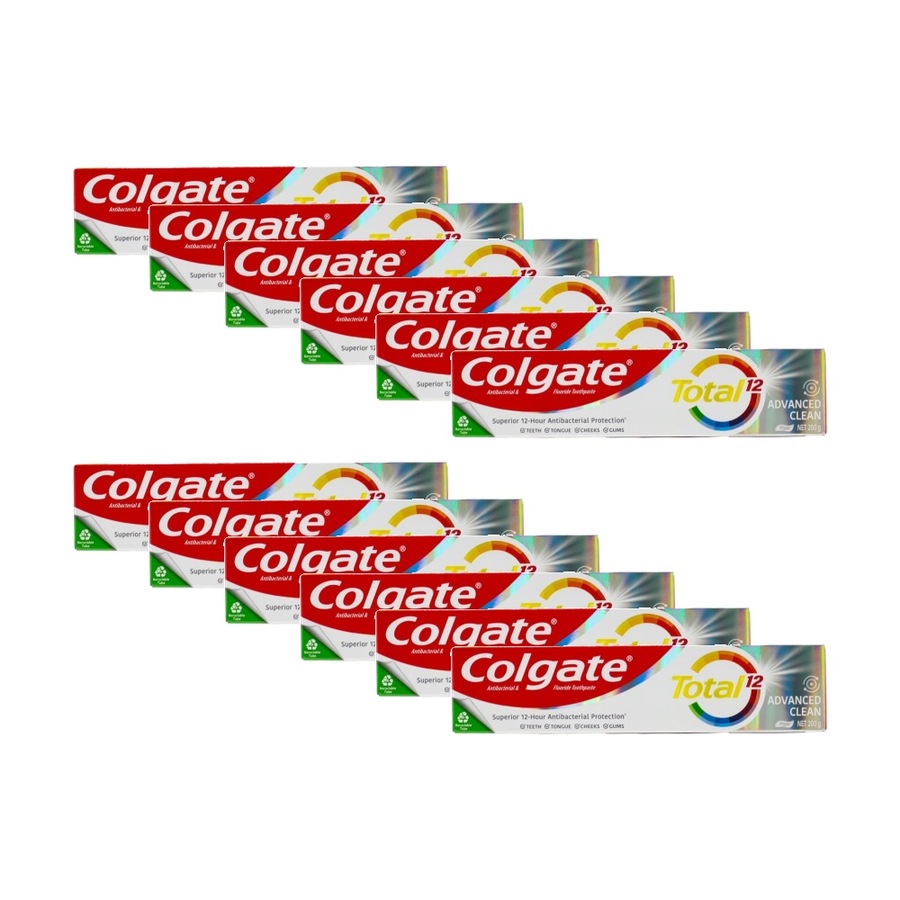 12PK Colgate Total 12 Antibacterial Advanced Clean Oral Fluoride Toothpaste 200g