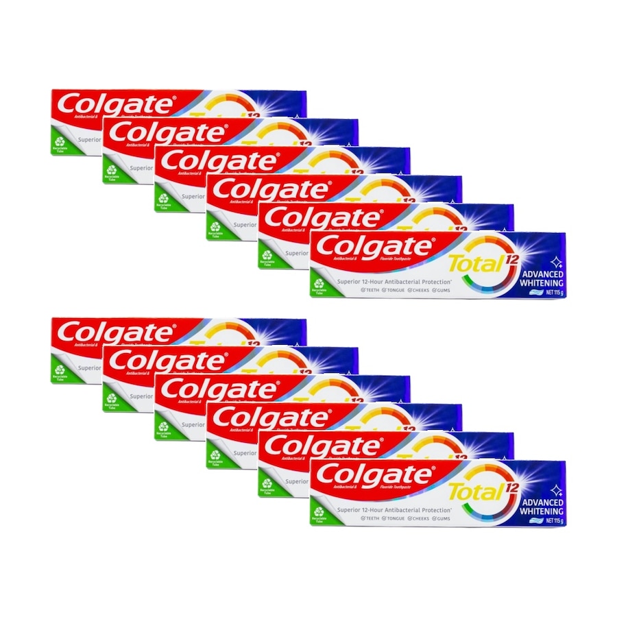 12PK Colgate Total 12 Hour Advanced Whitening Mint Toothpaste Gel 115g