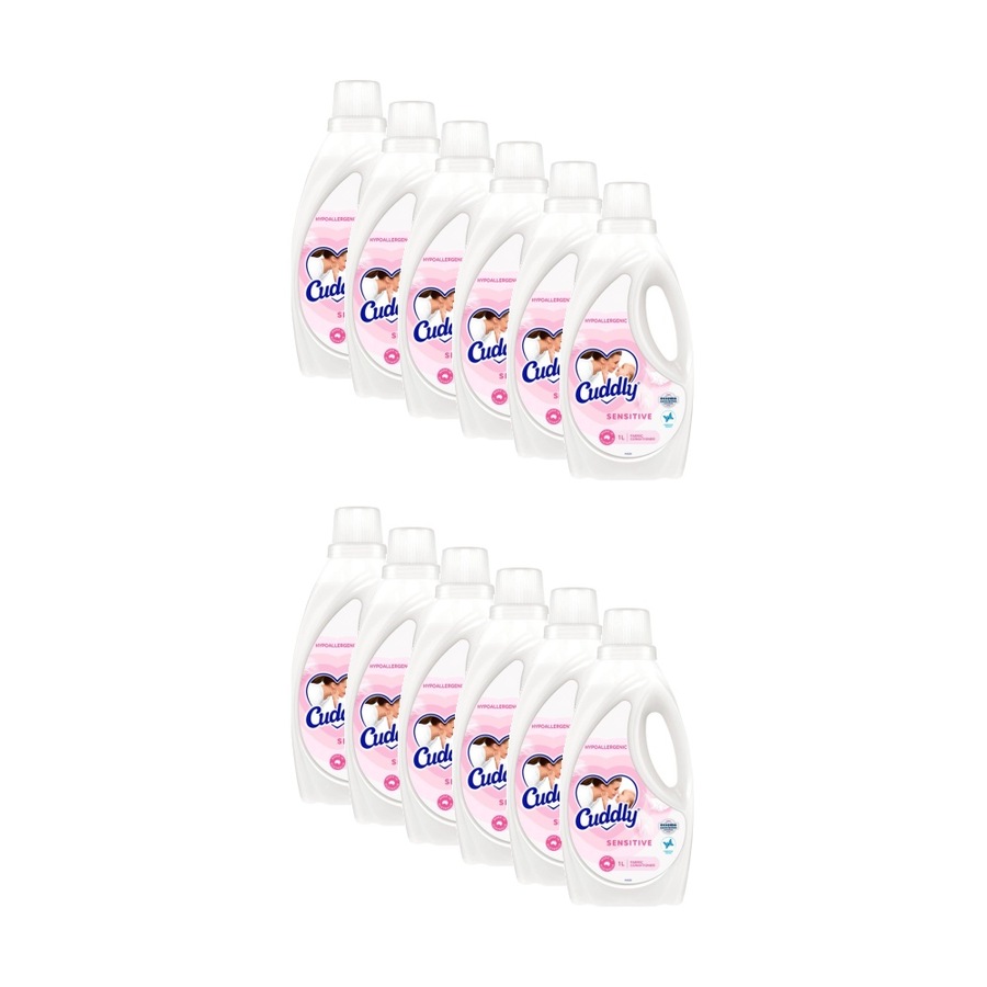 12PK Cuddly Sensitive Hypoallergenic Fabric Conditioner 1L Gentle Fragrance