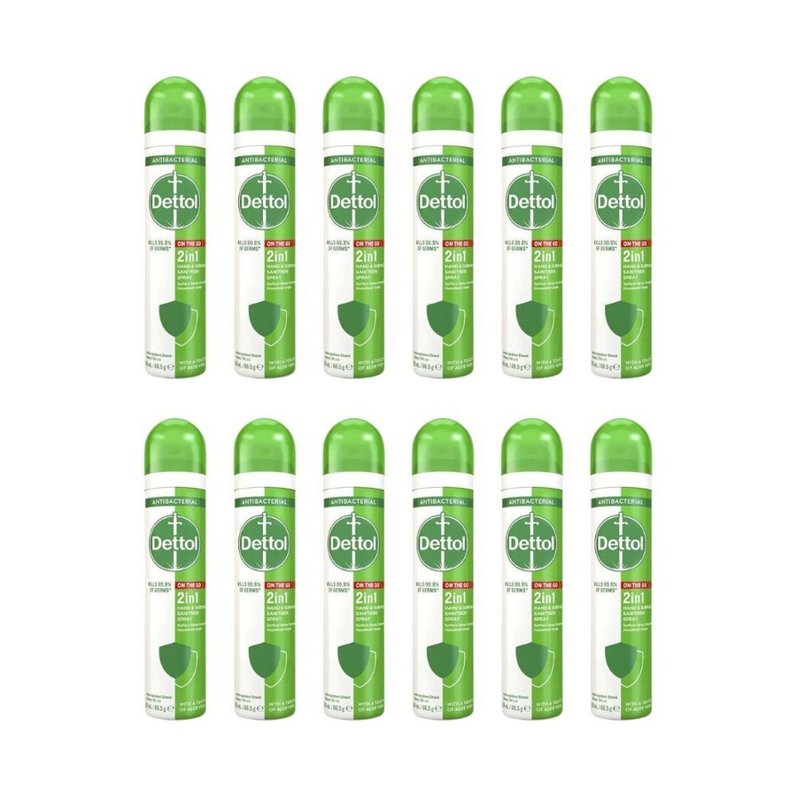 12PK Dettol 2-in-1 Hand & Surface Disinfectant Spray 90ml Antibacterial