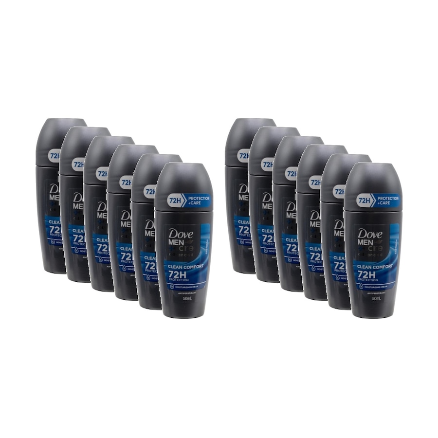12PK Dove Mens Plus Care Advanced 72H Roll On Antiperspirant 50mL Clean Comfort