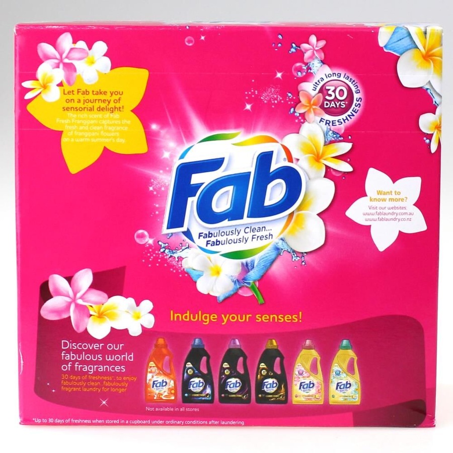 12PK Fab 1kg Laundry Powder Fresh Frangipani Front & Top Loader Stain Remover
