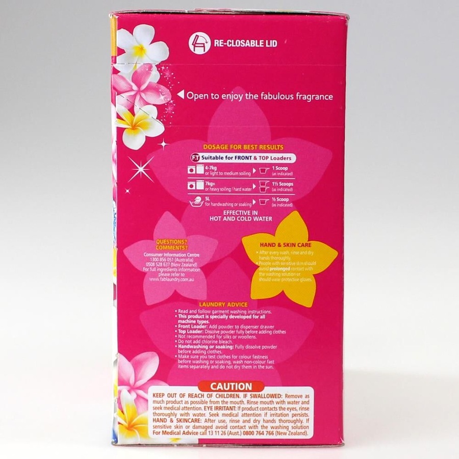 12PK Fab 1kg Laundry Powder Fresh Frangipani Front & Top Loader Stain Remover