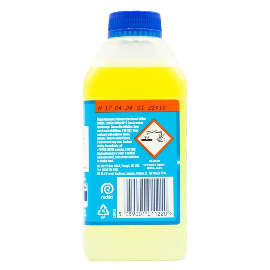 12PK Finish Dishwasher Cleaner Active Dishwashing Liquid Cleaner 250ml Lemon