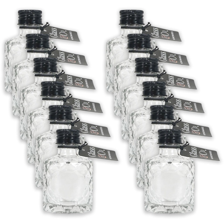 12PK Glass & Co Quilted Round Black Lid Bottle Storage Jar 50ml Clear