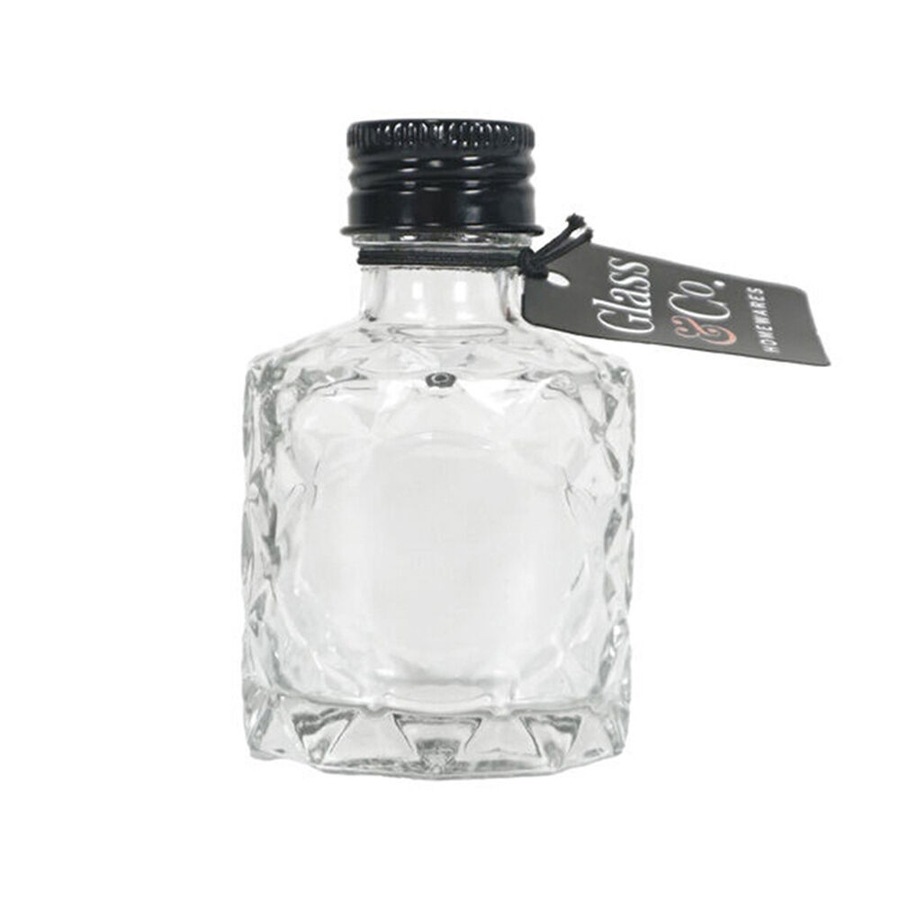 12PK Glass & Co Quilted Round Black Lid Bottle Storage Jar 50ml Clear