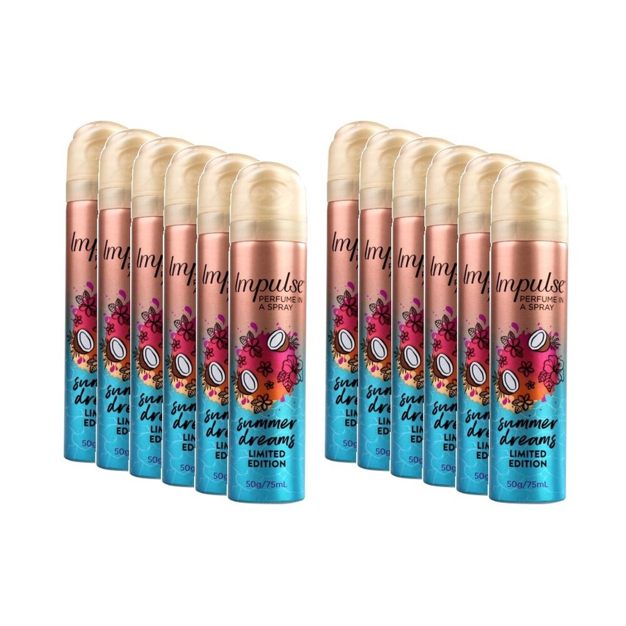 12PK Impulse Limited Edition Summer Dreams Pefume/Body Spray for Women 75ml