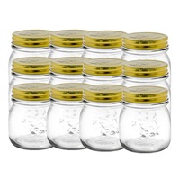 12PK Lemon & Lime 300ml Roma Glass Jars Preserve Jar Container w/ Gold Lids