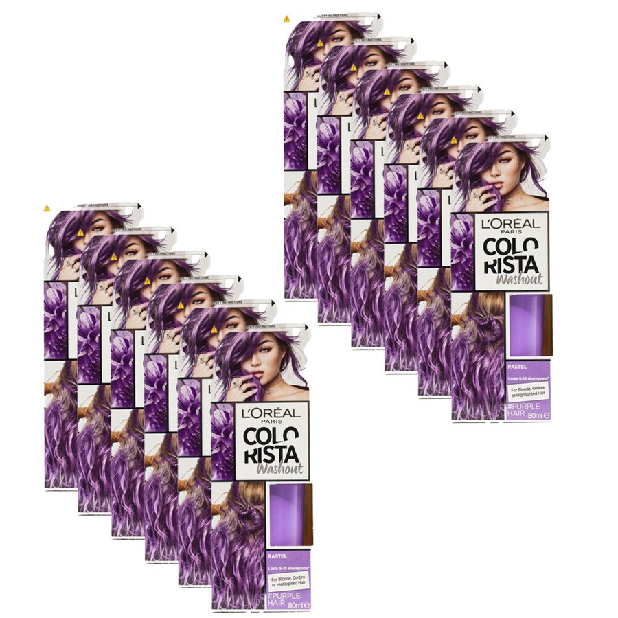 12PK Loreal Paris Colorista Washout Semi-Permanent Hair Colour 80ml Purple