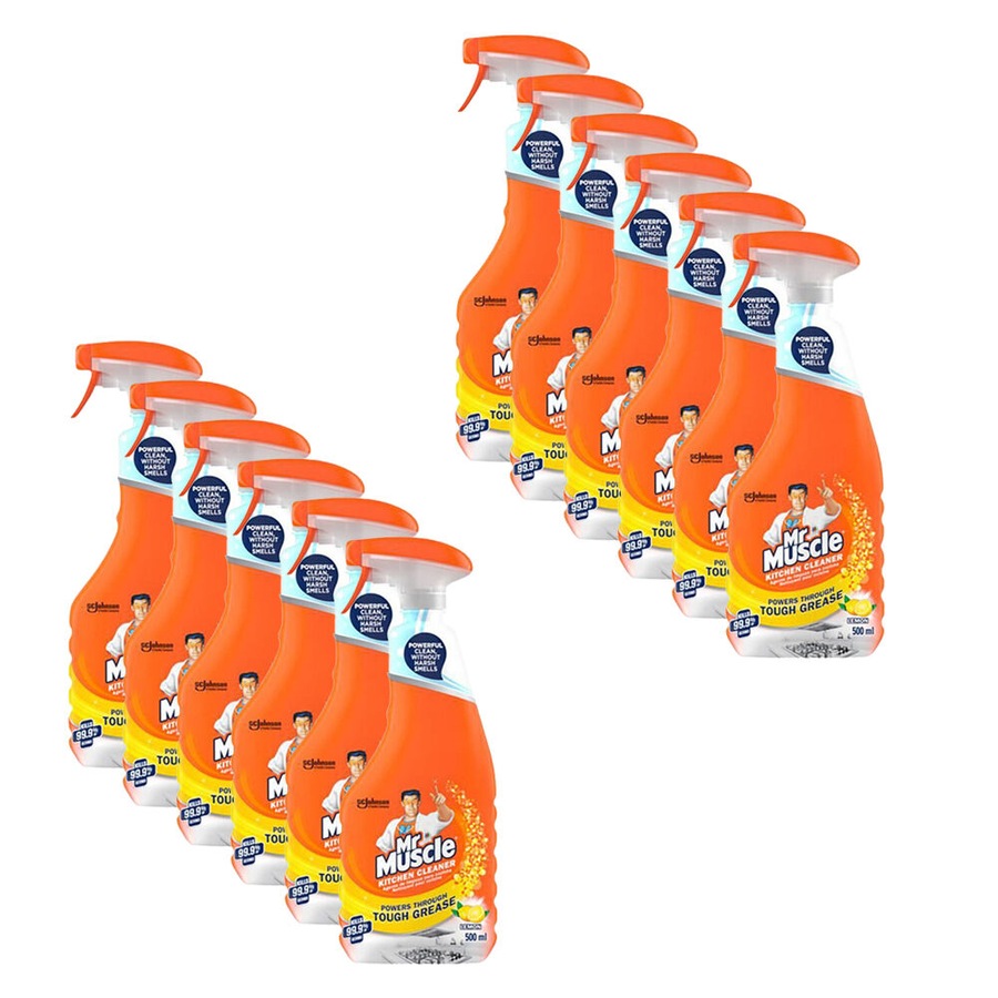 12PK Mr. Muscle Spray Kitchen Cleaner Disinfectant Grease Remover 500ml Lemon