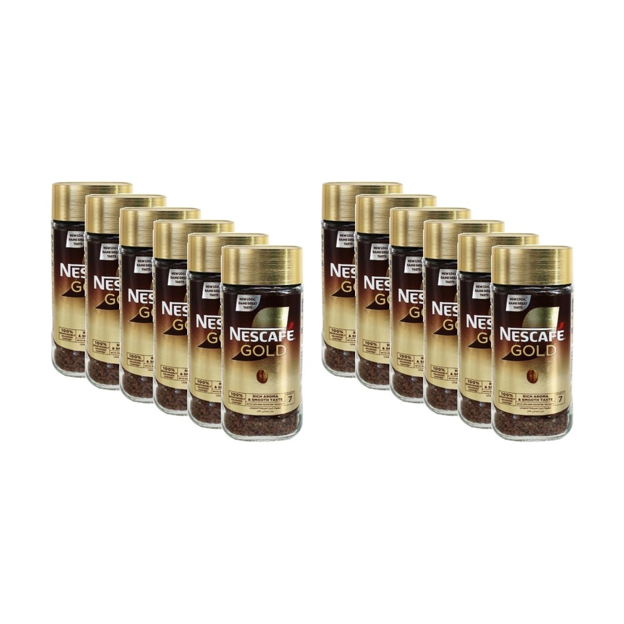 12PK Nescafe Jar Gold Dark Roast Intense Strong Instant Coffee 95g