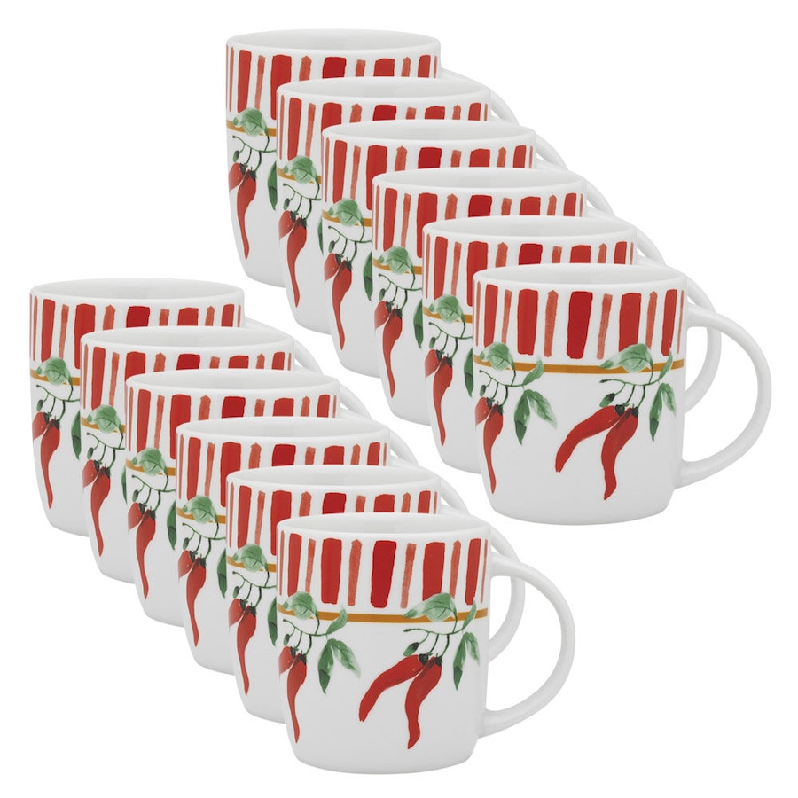 12PK Porto Cucina Porcelain Travel Drinking Water/Coffee Mug 12cm/300ml Chilli