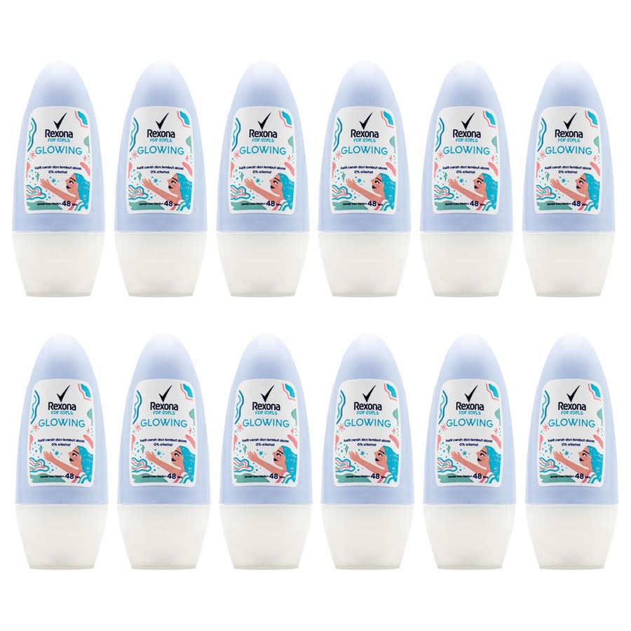 12PK Rexona 40ml Roll On Deodorant Girls Glowing Antiperspirant 48hr Protection