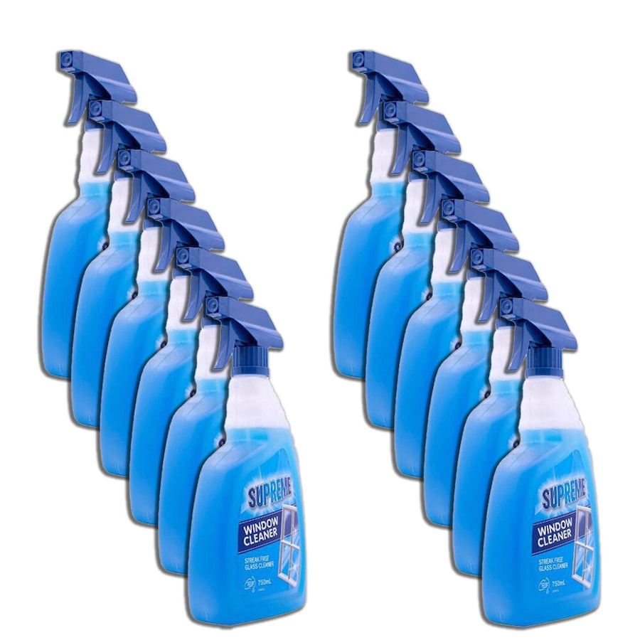 12PK Supreme Window Glass Surface Cleaner Streak-Free Crystal Shine 750ml