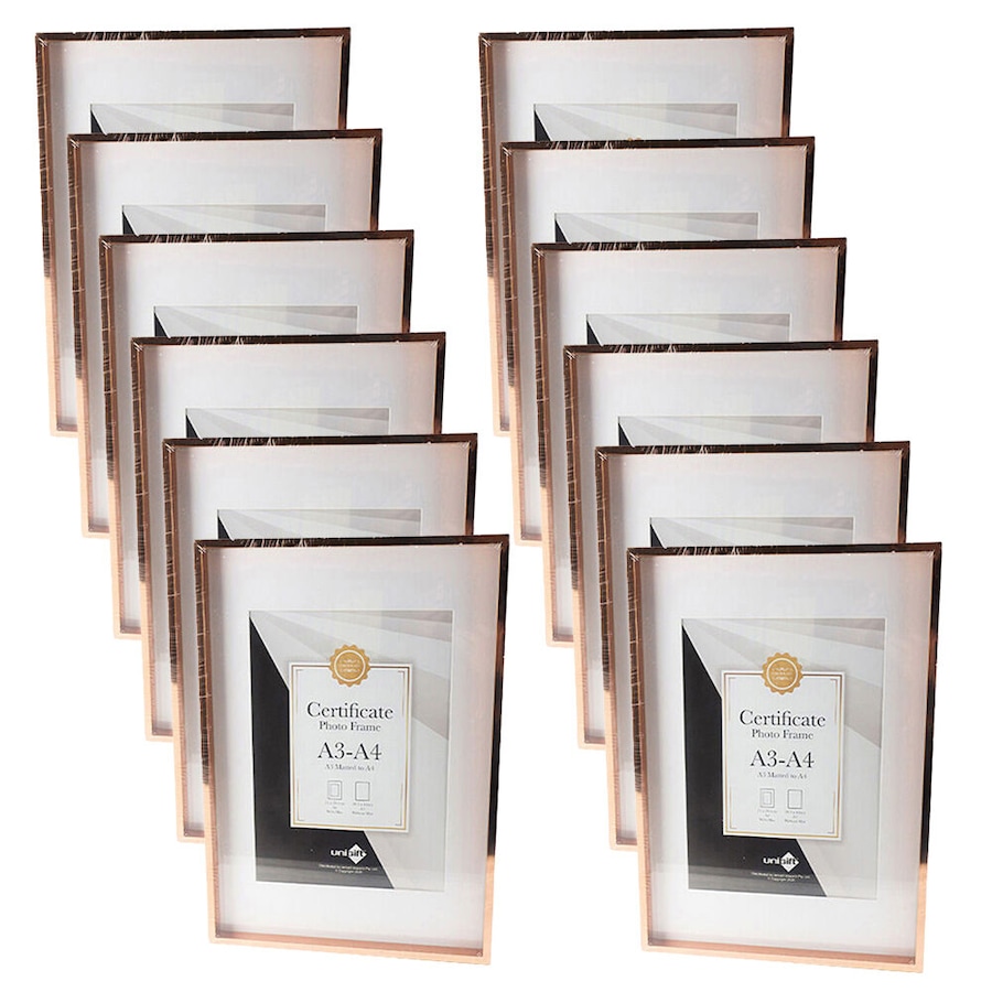 12PK Unigift Metallic Certificate Glass Picture Photo Frame A3/A4 Copper