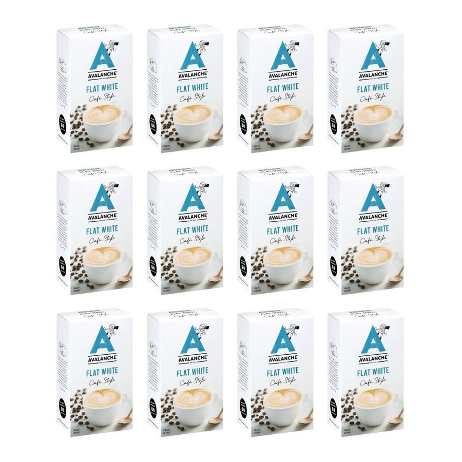 12x 10pc Avalanche Flat White Cafe Style Instant Coffee 160g Powdered Drink