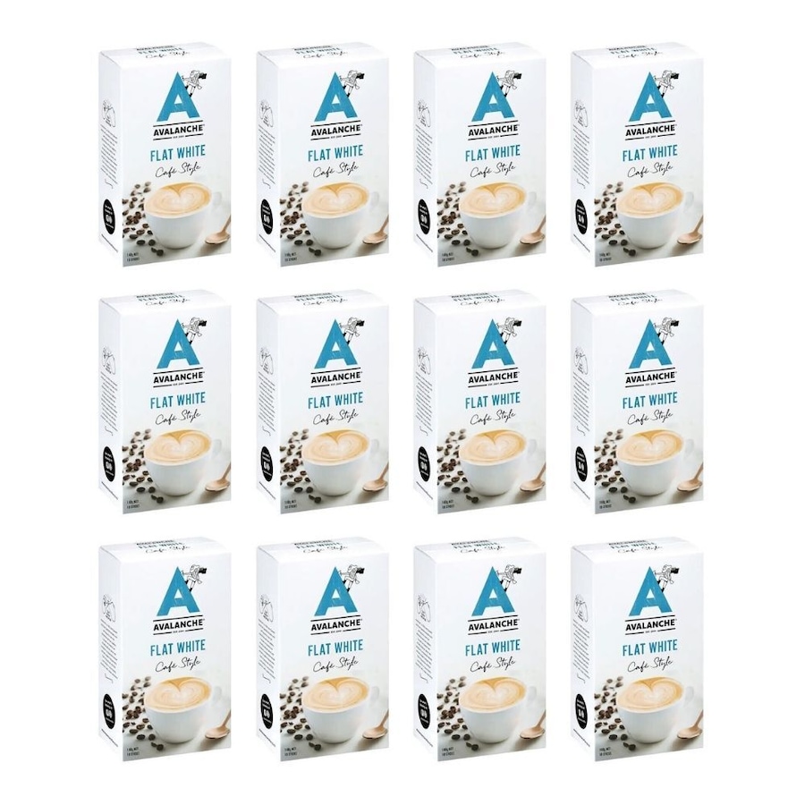 12x 10pc Avalanche Flat White Cafe Style Instant Coffee 160g Powdered Drink