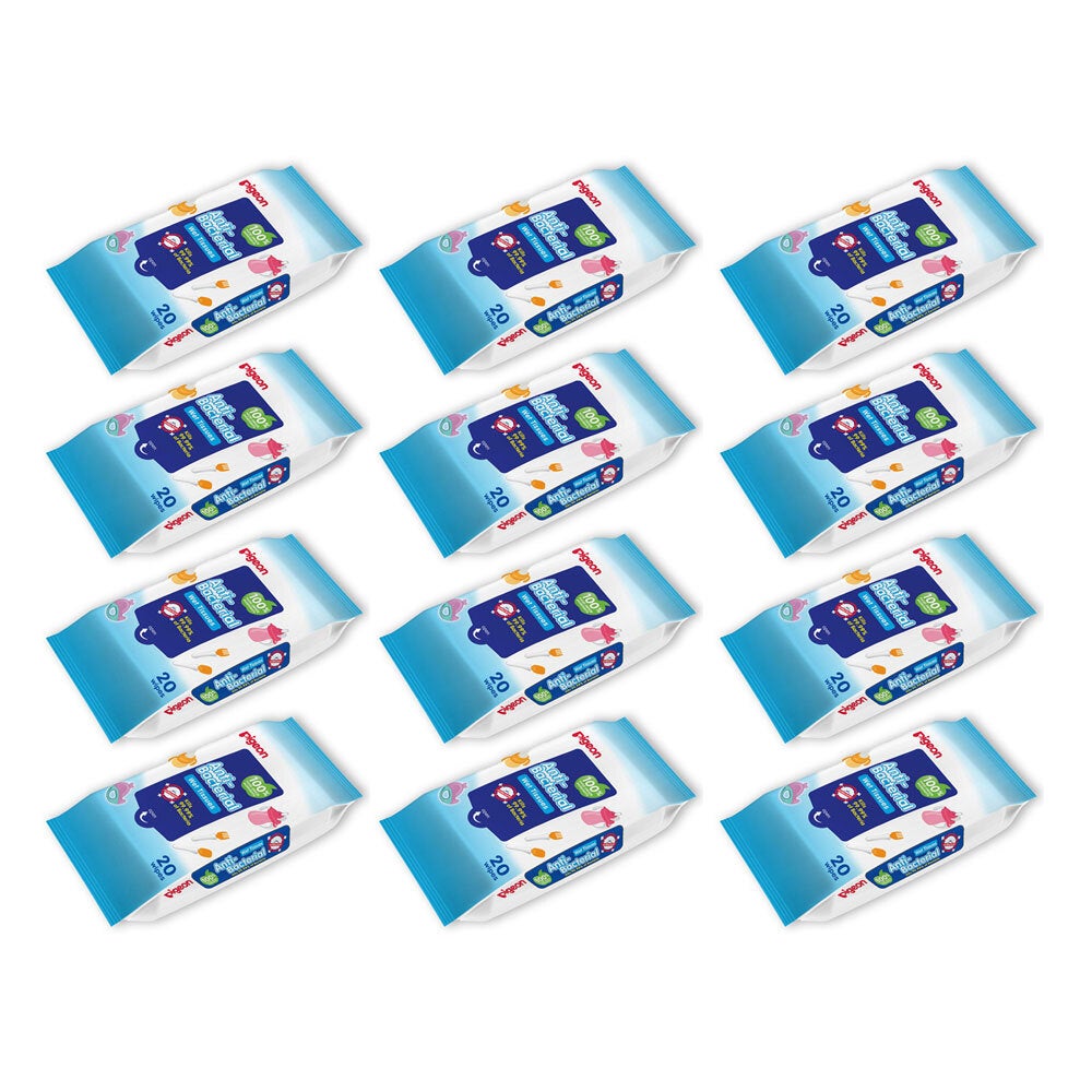 12x 20pc Pigeon Anti-Bacterial Wipes Fragrance Free Cleaner Baby Wet Wipe Tissue
