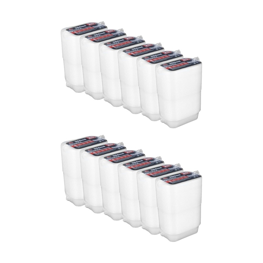 12x 25pc Braz Reusable Rectangular Food Storage Containers W/ Lids 350ml Clear