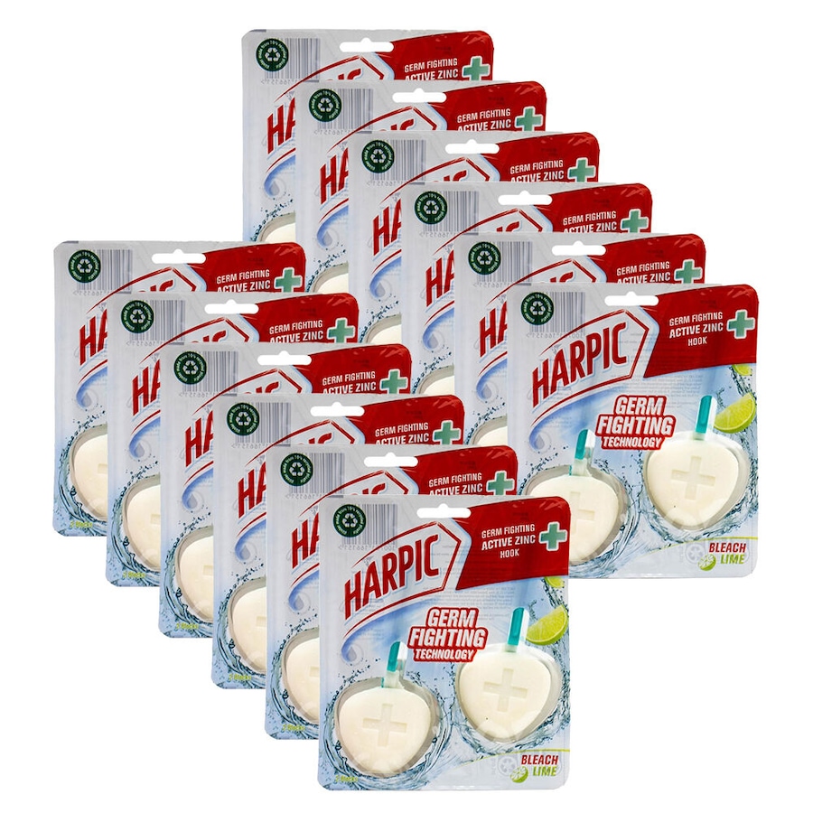 12x 2pc Harpic Bathroom Toilet Cleaner Germ Fighting Block w/ Hook Bleach Lime