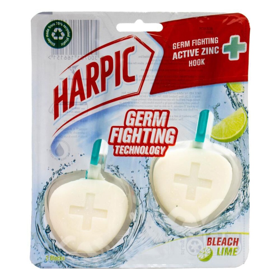12x 2pc Harpic Bathroom Toilet Cleaner Germ Fighting Block w/ Hook Bleach Lime