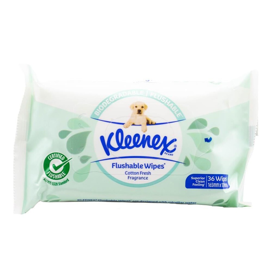 12x 36pc Kleenex Flushable Wipes 16.5x12.9cm Cotton Fresh Scent Disposable