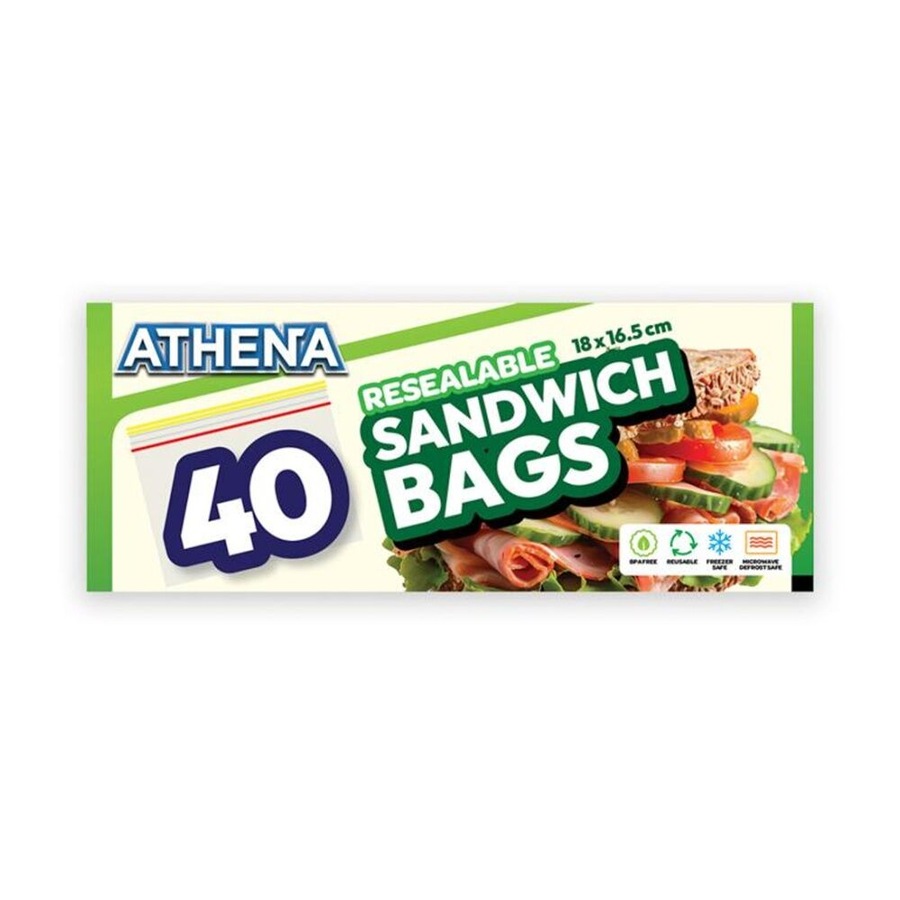 12x 40PK Athena Resealable Snap Lock Food Storage Sandwich Bags 18x16.5cm
