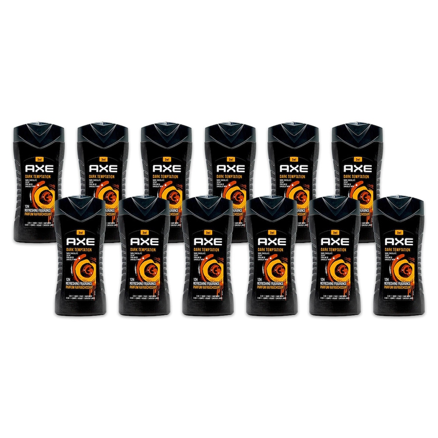12x Axe Dark Temptation 3-in-1 Body Face Hair Wash 250ml For Men Dark Chocolate