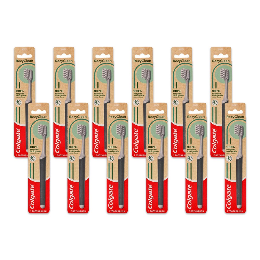 12x Colgate Toothbrush 100% Recycled Food Grade Plastic Handle Soft Bristles