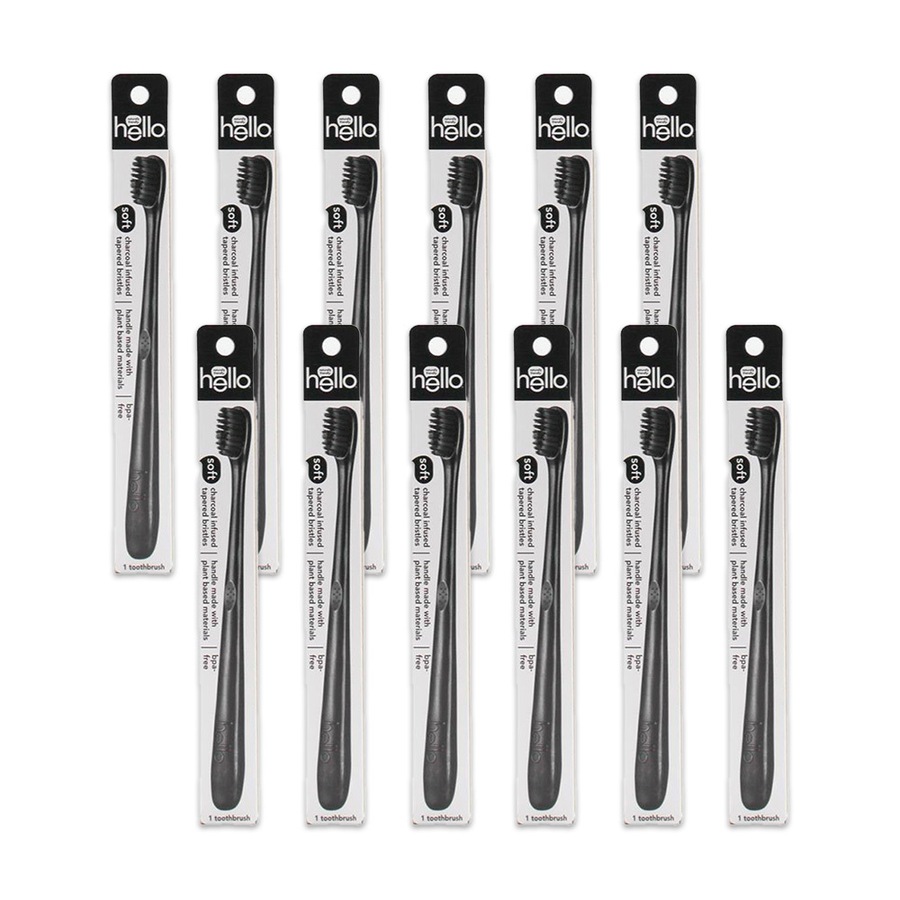 12x Hello Charcoal Toothbrush Soft Bristles Oral Care Teeth Dental Cleaner Black