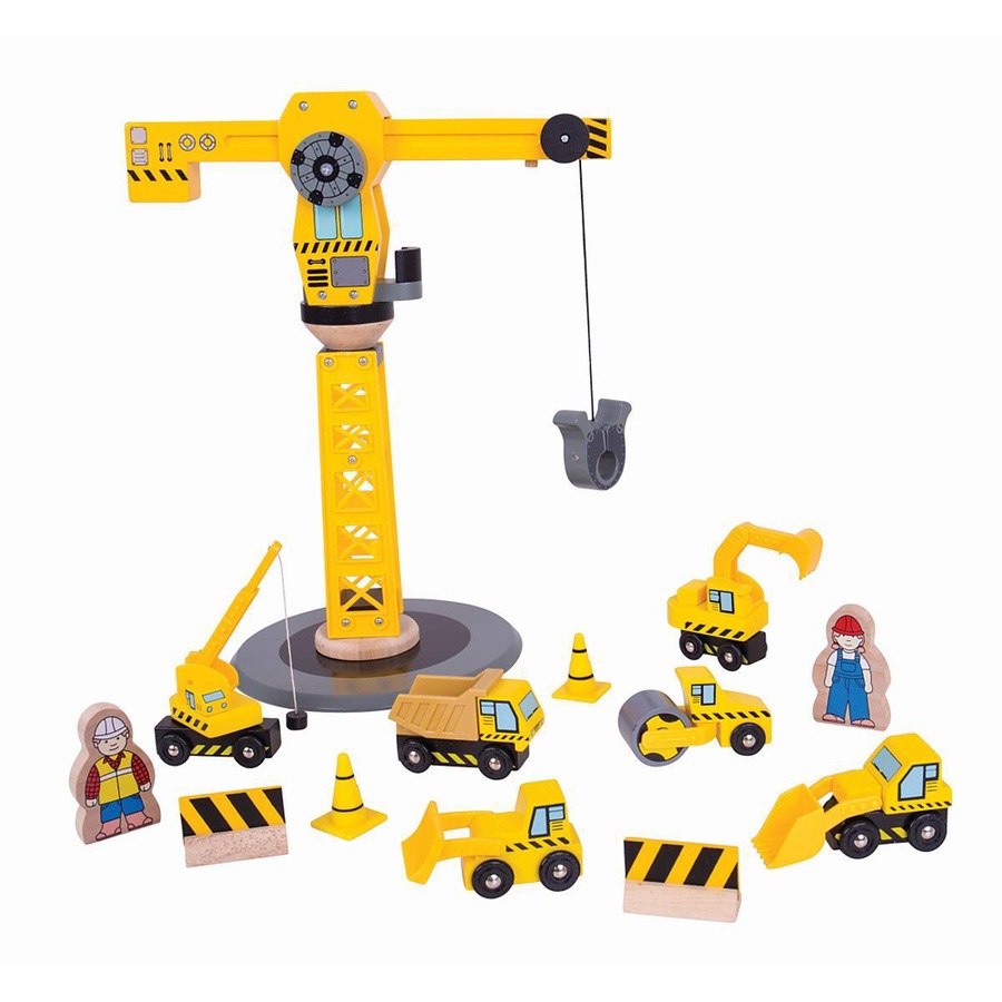 13pc Bigjigs Rail 38cm Big Crane Construction Kids/Children Wooden Toy Set 3y+
