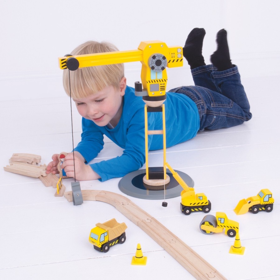 13pc Bigjigs Rail 38cm Big Crane Construction Kids/Children Wooden Toy Set 3y+