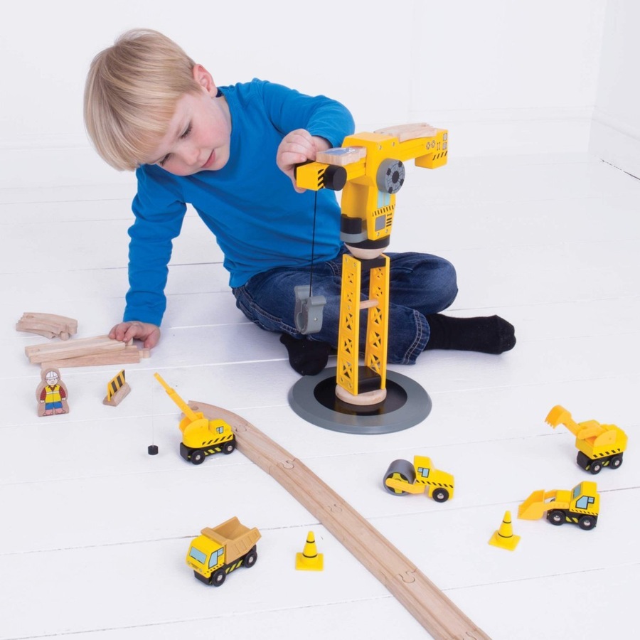 13pc Bigjigs Rail 38cm Big Crane Construction Kids/Children Wooden Toy Set 3y+
