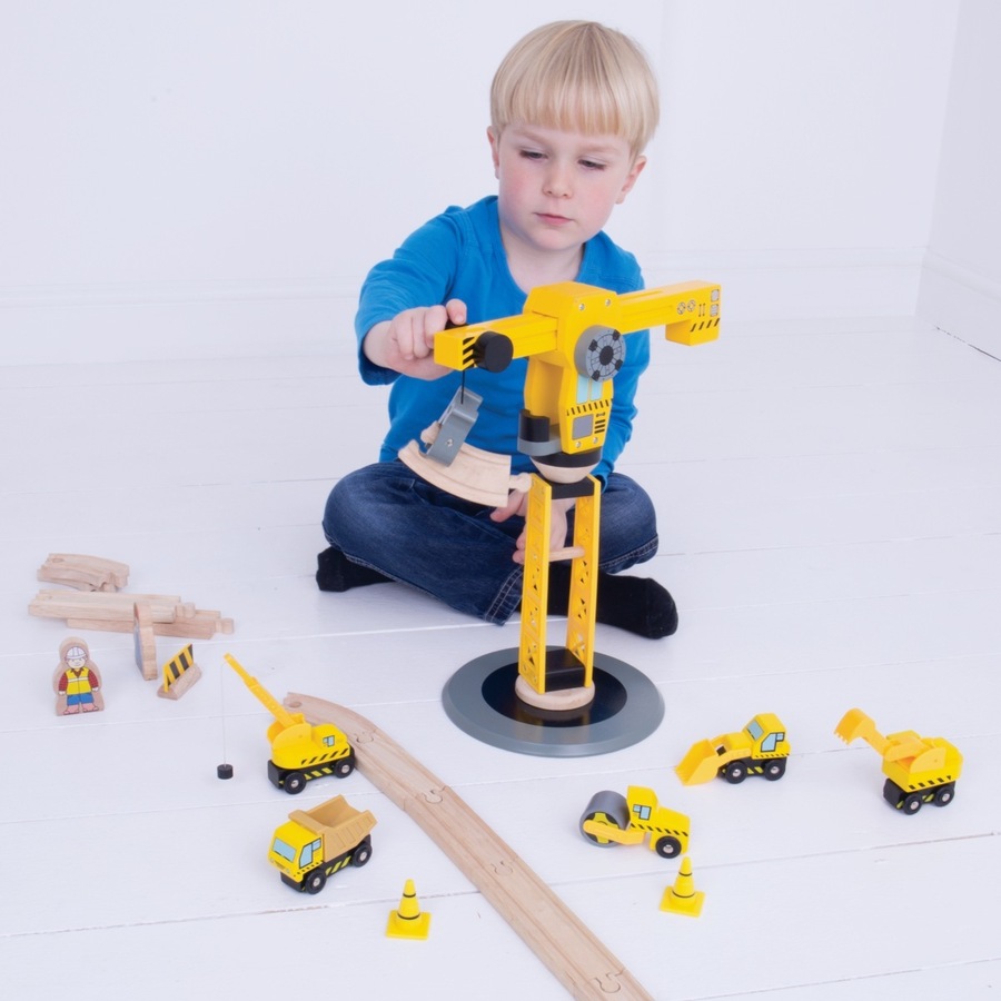 13pc Bigjigs Rail 38cm Big Crane Construction Kids/Children Wooden Toy Set 3y+
