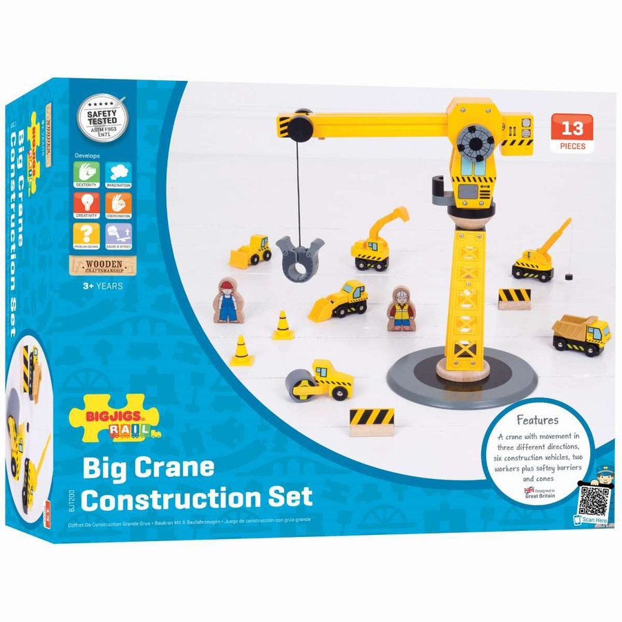 13pc Bigjigs Rail 38cm Big Crane Construction Kids/Children Wooden Toy Set 3y+