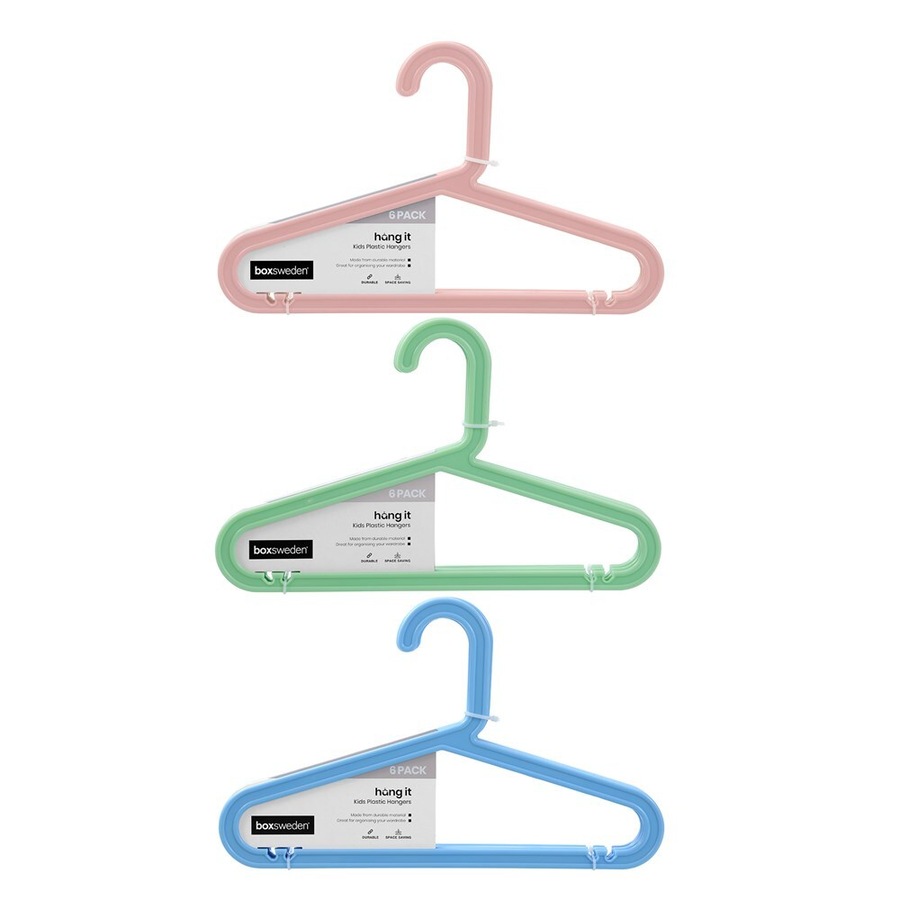 144pc Boxsweden Hangit Kids Strong Plastic Hanger Clothes Home 34cm - Assorted