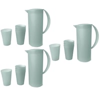 15pc 1.5L Frosted Plastic Pitcher Jug/280ml Water/Juice Drinking Cup/Mugs GRY