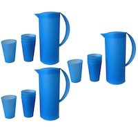 15pc 1.5L Frosted Plastic Pitcher Jug/280ml Water/Juice Drinking Cup/Mugs Set BL